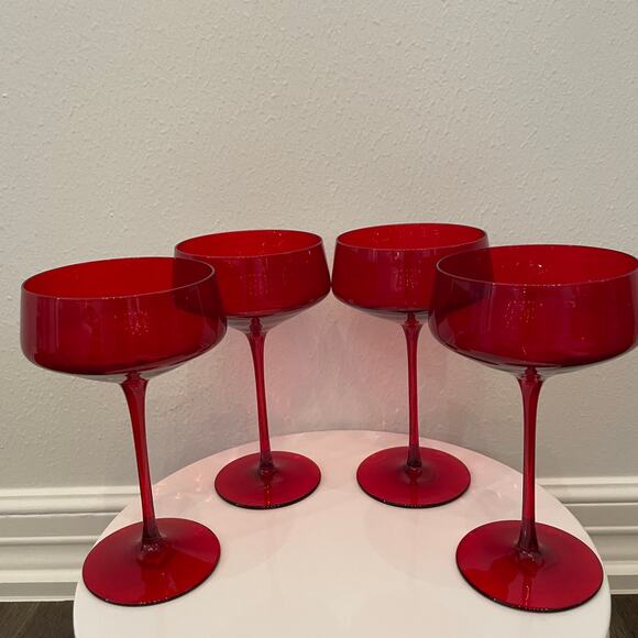 4pc Valentine Red Coupe Glasses 10oz  Holiday Cocktail Champagne Glassware New - Picture 1 of 16